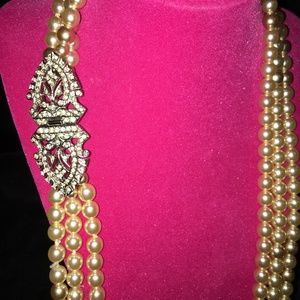 Vintage Grey and White Faux Pearl Necklace with Rhinestone Clasp